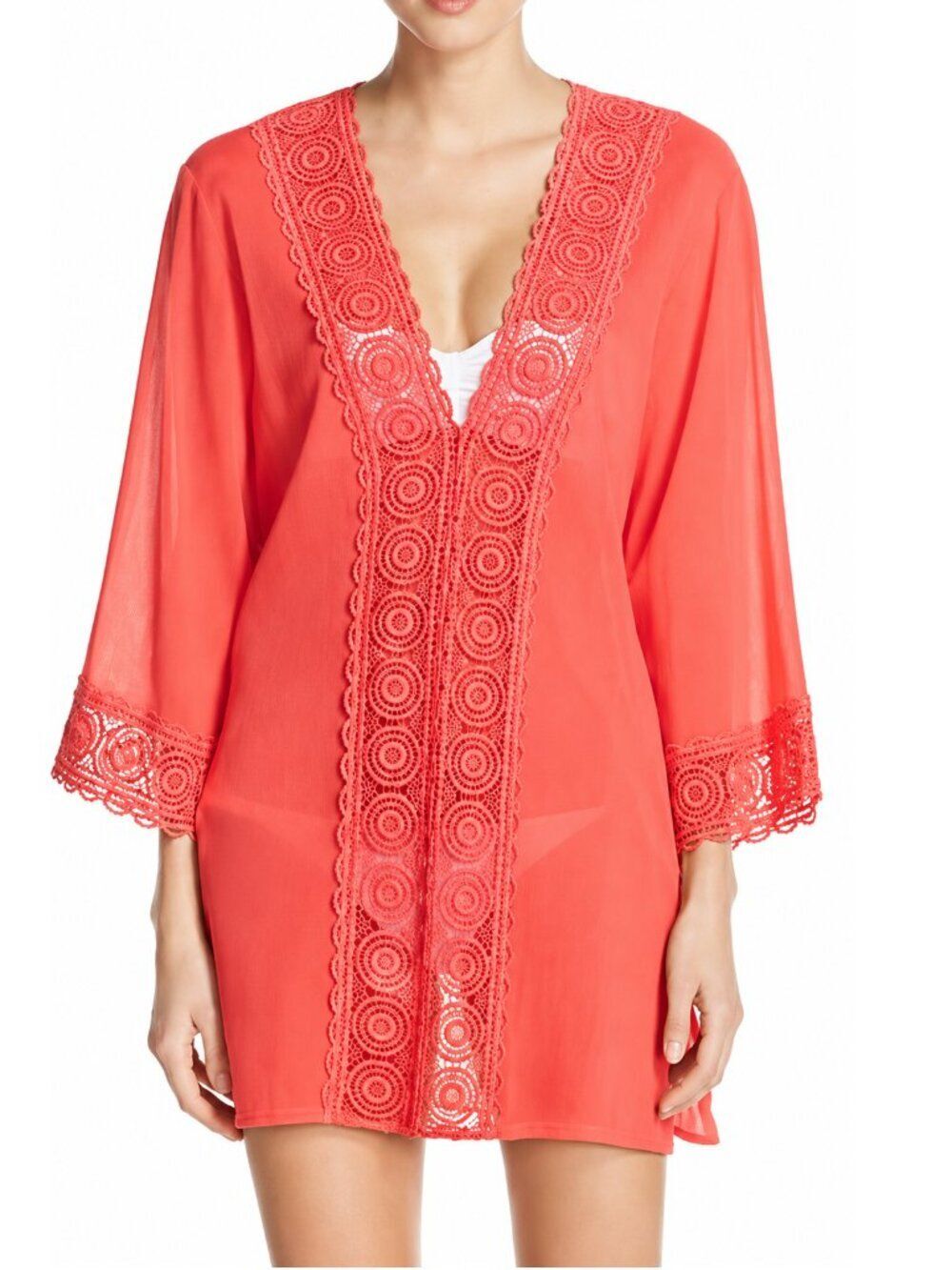 La Blanca Coral Crochet Trim Swim Cover-Up Tunic – Women's Large